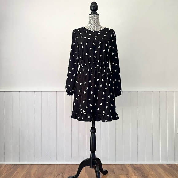 Joe Fresh Dove Print Ruffle Skirt Keyhole Back Long Sleeve Dress Size S - Picture 12 of 12